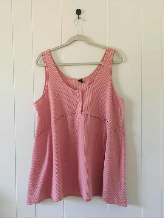 Shein Pink Waffle Knit Button-Front Tank